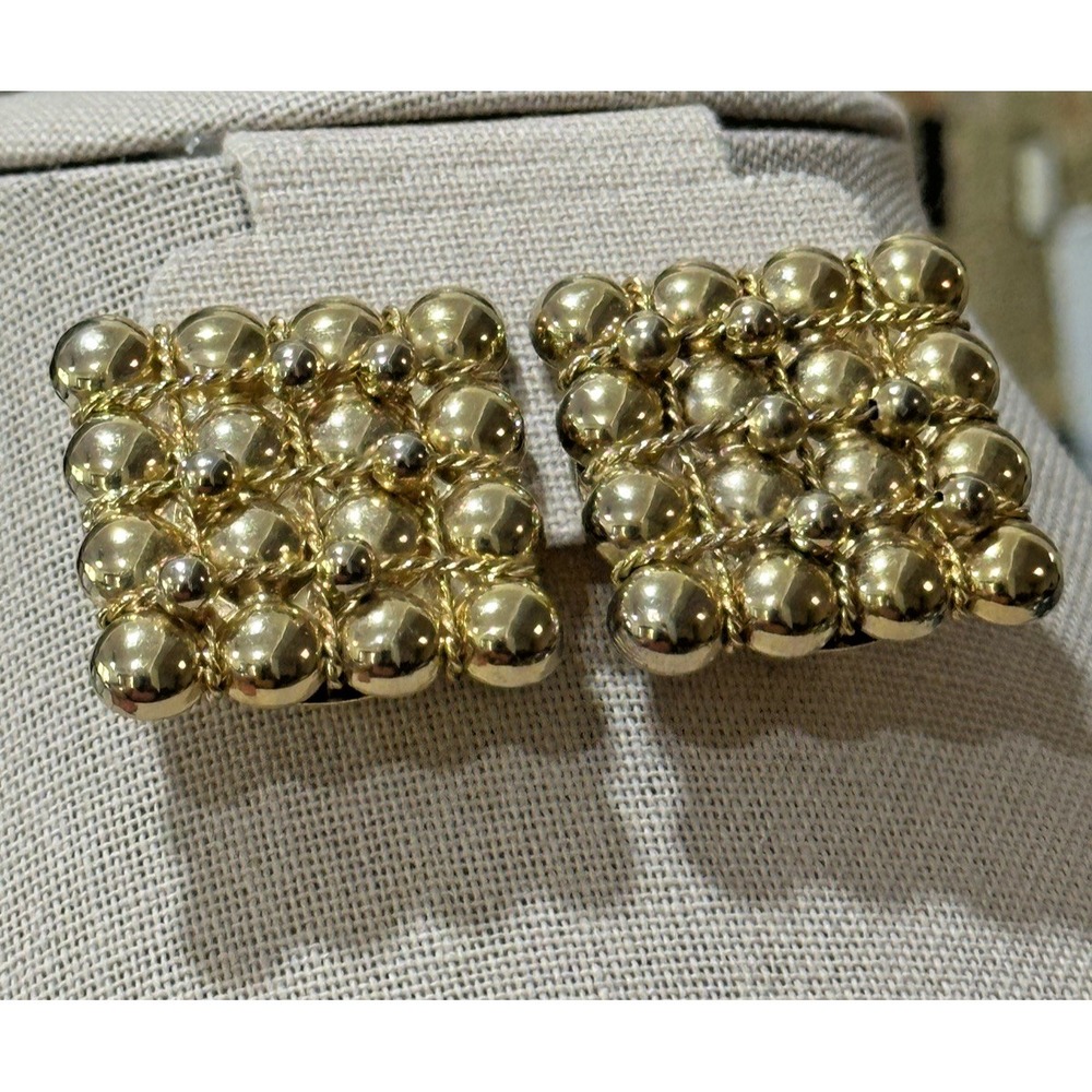 Vintage Gold Tone Cluster Clip On Earrings with Beaded Dome Bubble Design‎